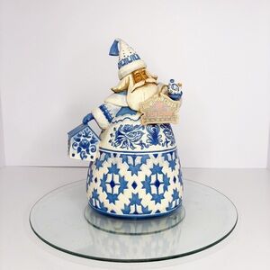 Jim Shore Heartwood Creek Blue Quilt Santa Figurine 11.5” 2004 Enesco Tags